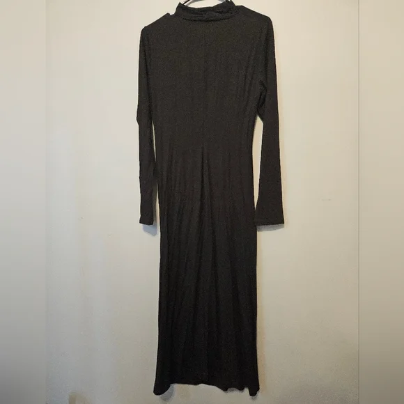 Vince Black Dress M Night Fern Knit Gathered Ruched Long Sleeve Midi $295 Medium - Picture 6 of 6